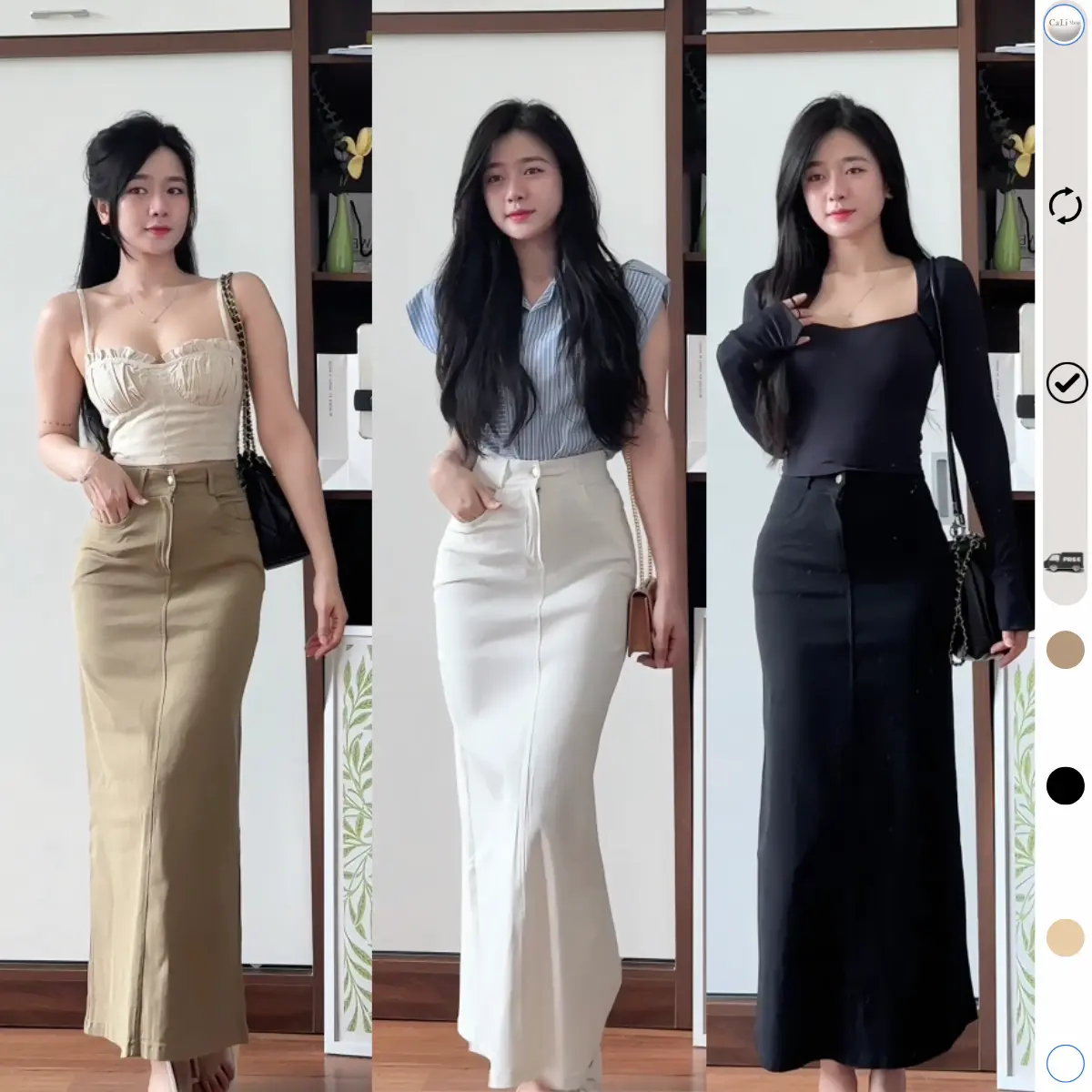 Chân váy dài 90cm cạp khoá suông xẻ tà sau chất Jean Kaki mềm giãn M221 | BigBuy360 - bigbuy360.vn