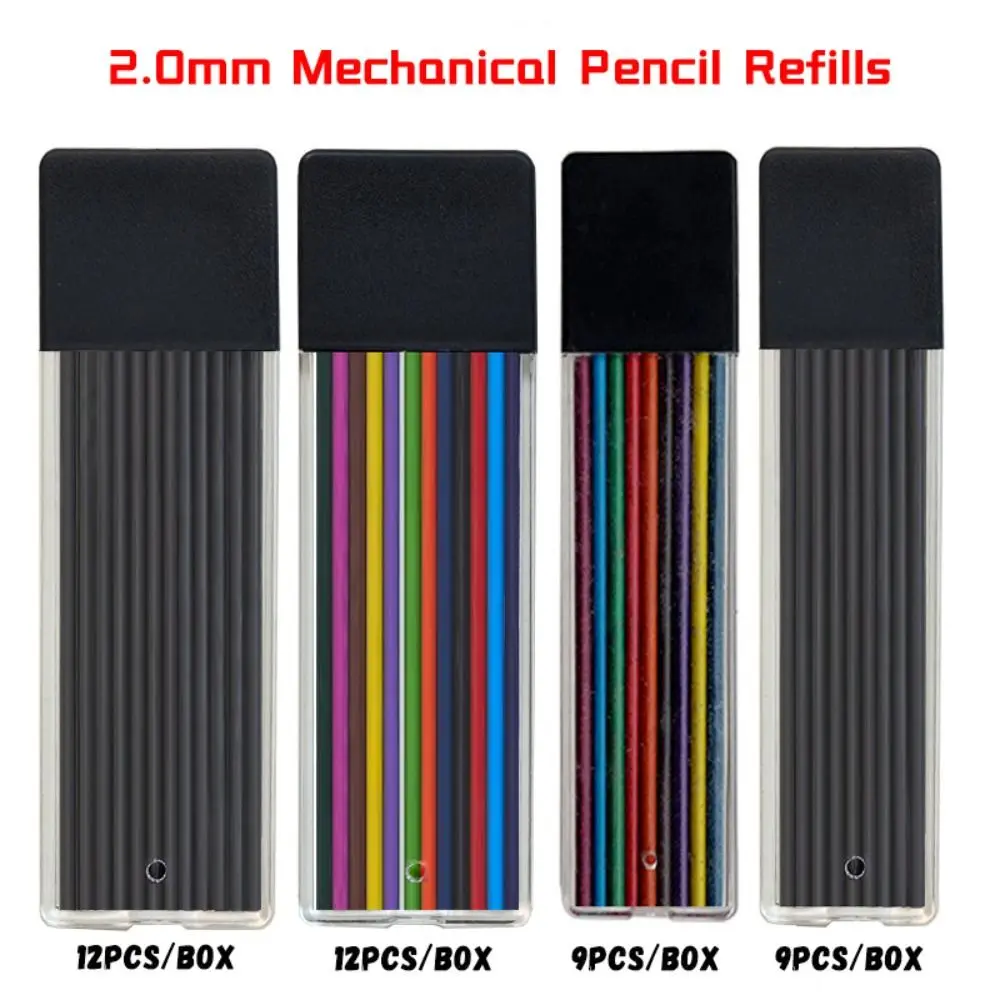 12PCS/Box High Quality 2.0mm Mechanical Pencil Refill Multicolor Replace 2B Refill Lead Erasable Mechanical Pencil Replacement Refill Art Sketch Drawing Supplies