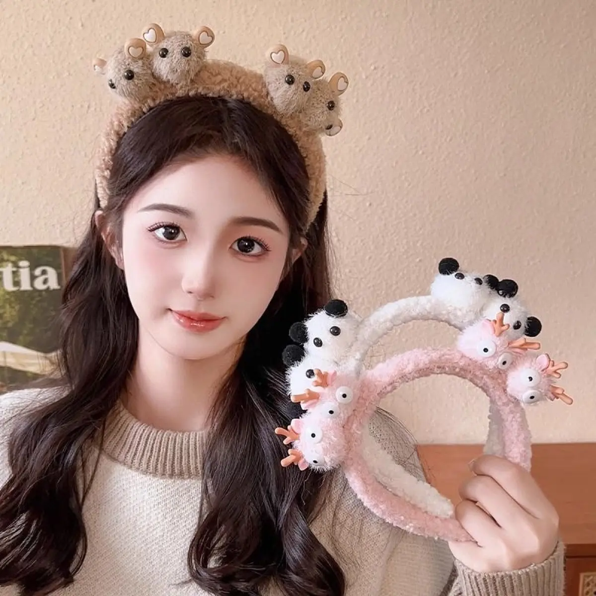 Trending Cartoon Doll Bear Fluffy Hair Band Female Autumn and Winter Cute Hairpin for Hair Washing Headband Hair Accessories All-Matching Hair Band
