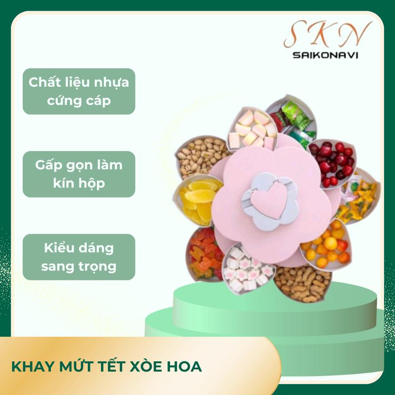  Khay mứt tết xoay xòe hoa 1 tầng 2 tầng hộp mứt xoay hình cánh hoa nhiều ngăn 