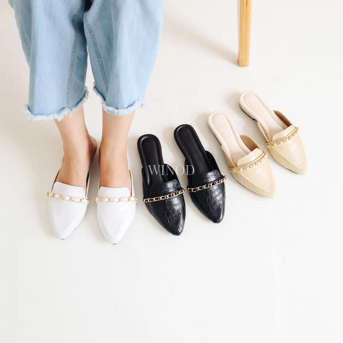 WINOD Croco Mules 2cm Sepatu Wanita Slip On Elegan Daily