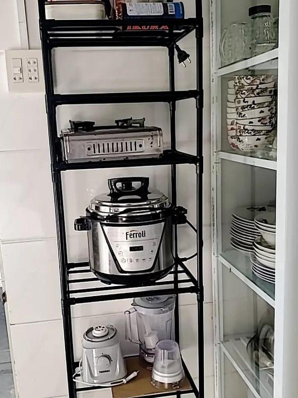 Kệ để đồ 6 tầng cho nhà bếp, kệ KHÔNG BÁNH XE chất liệu thép phun sơn tĩnh điện chống rỉ Kim loại Đứng Màu đen
