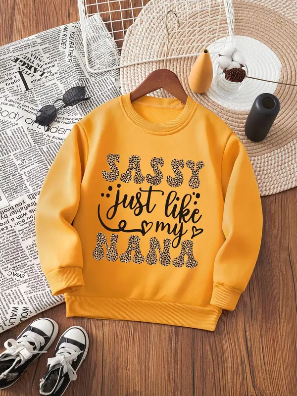 Girl's Letter Print Crew Neck Sweatshirt, Casual Long Sleeve Pullover for Fall & Winter, Kids Clothes for Daily Wear 1