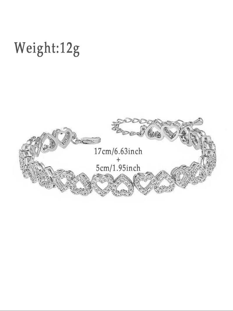 Product Introduction of Heart Shaped Zircon Decor Bracelet, Fashionable Jewelry for Women & Men for Party, Daily Clothing Decor, Trendy All-match & Exquisite Jewelry for Birthday Gift 1