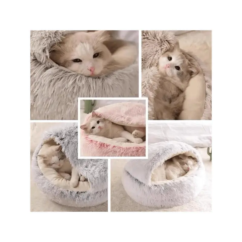 1pc Pet Bed With Hood, Plush Cozy Bed For Cats And Small Dogs, Warm Comfortable Anti-Anxiety Donut Shape Pet Bed, Suitable For Medium And Small Pets 1