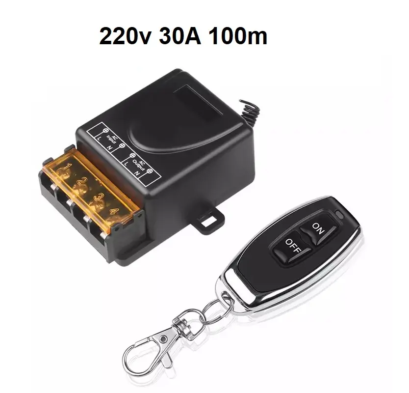 Công tắc điều khiển từ xa công suất lớn 100m/3000W/220V(30A) - Đóng ngắt bằng rơ le cho độ bền cao,điều khiển từ xa máy rửa xe,điều khiển từ xa máy bơm nước...