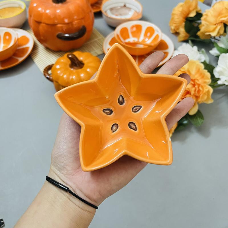 Bát Đĩa Gốm Sứ Decor, Bát Ăn Cơm, Bát Ăn Chè, Chén Dĩa Dễ Thương Bộ Bát Đĩa Sét Bát Đĩa Cam 16 Món 5