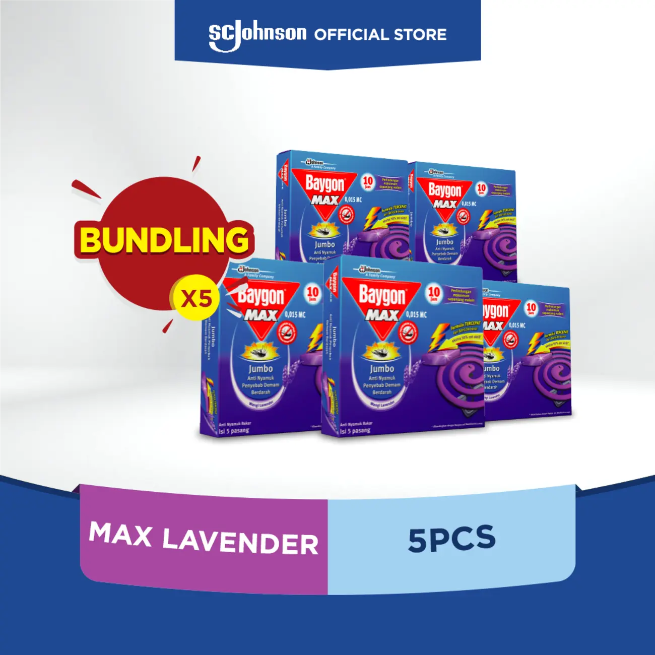 Baygon Anti Nyamuk Bakar - Jumbo Max Lavender 10Hr 150g (5 dus)