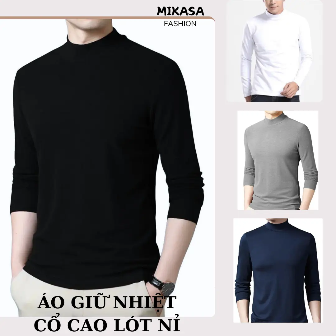 Sét Áo giữ nhiệt nam cổ 3 phân Trơn , Áo dài tay lót nỉ siêu ấm chất dày dặn co giãn 4 chiều Mùa đông