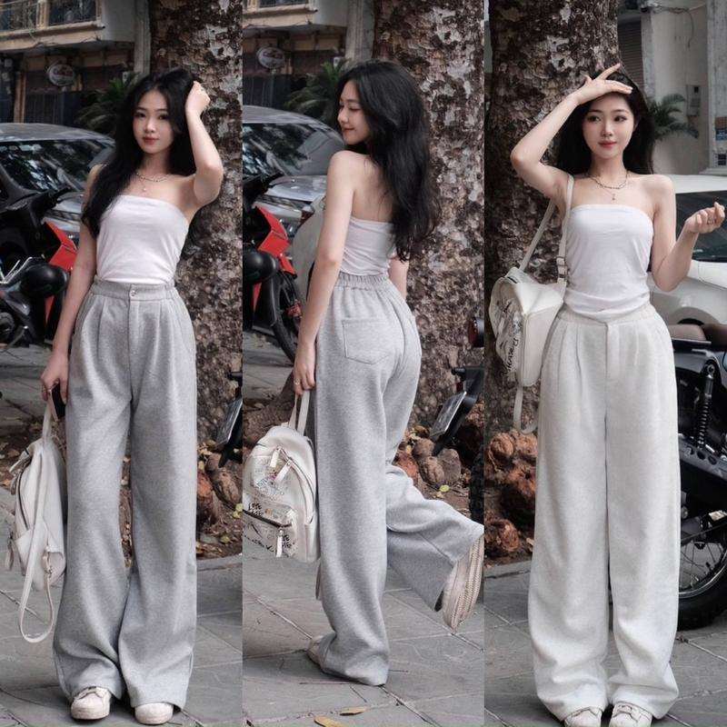 Quần nỉ 2Da dáng suông hottrend dày dặn cạp chun khóa kéo có 2 túi trước 2 túi sau Nữ Women Pants Đen