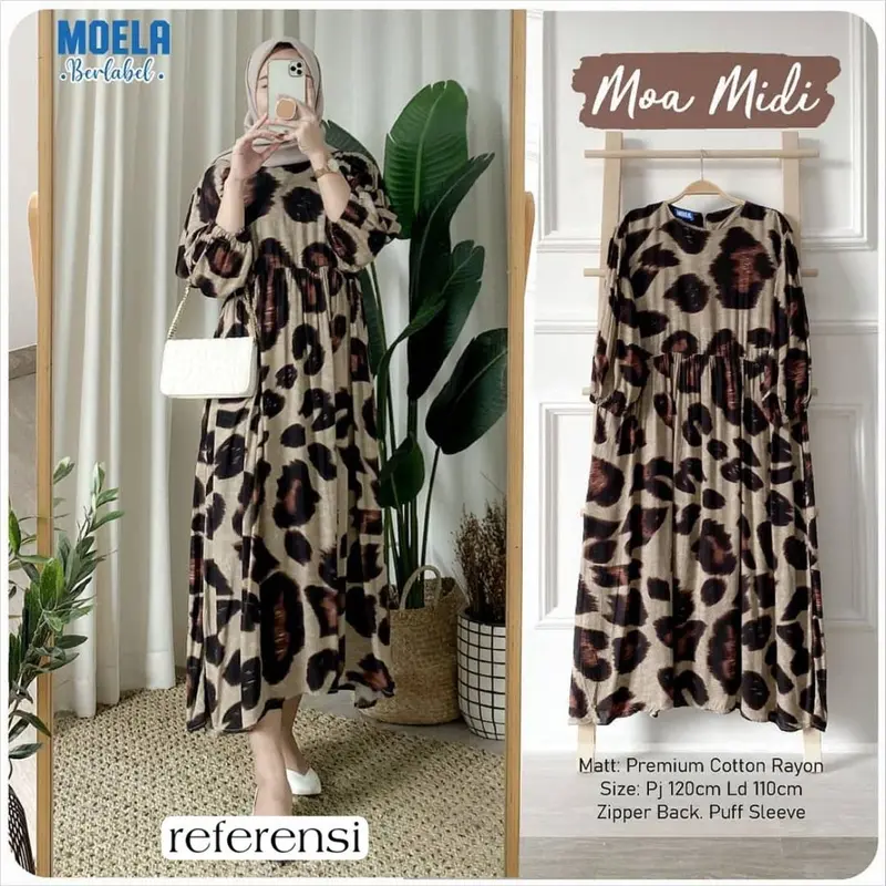 MOA MIDI DRESS - GAMIS RAYON MOTIF LEOPARD BUSUI 1