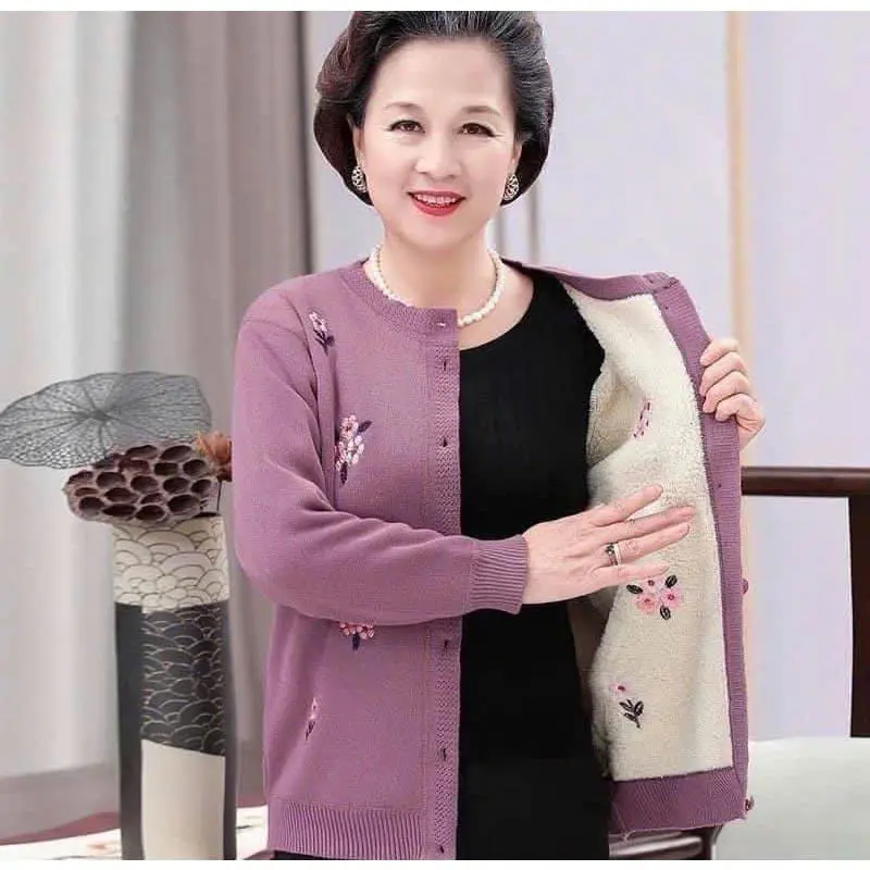 {Quang chau} Áo khoác Len Cardigan lót lông tặng bà, tặng mẹ, áo len trung niên CHẤT MỀM - Linhs shop