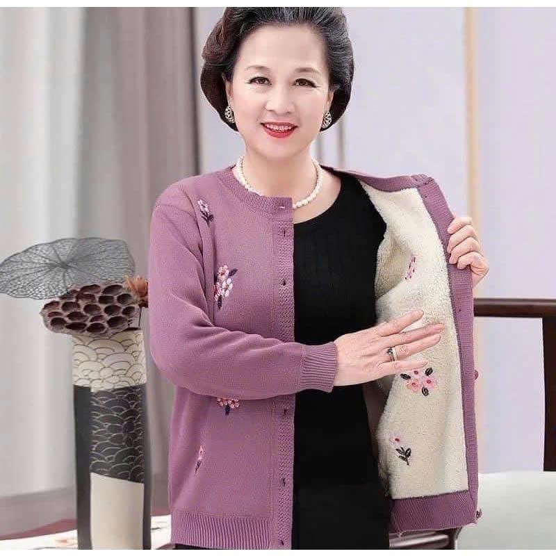 {Quang chau} Áo khoác Len Cardigan lót lông tặng bà tặng mẹ áo len trung niên CHẤT MỀM - Linhs shop
