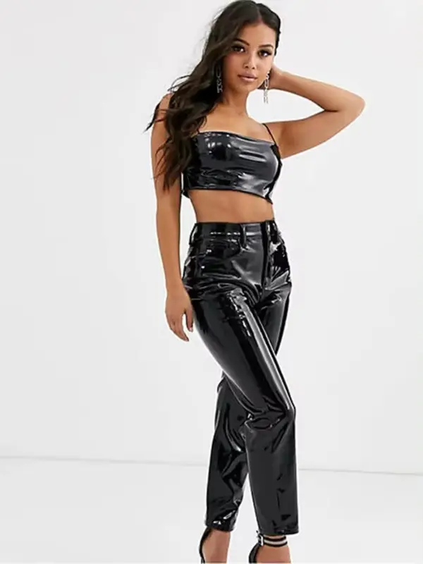 Women's PU Leather Pants, Fashionable High Waist Skinny Pants for Daily Outdoor Wear, Ladies Bottoms for All Seasons 5