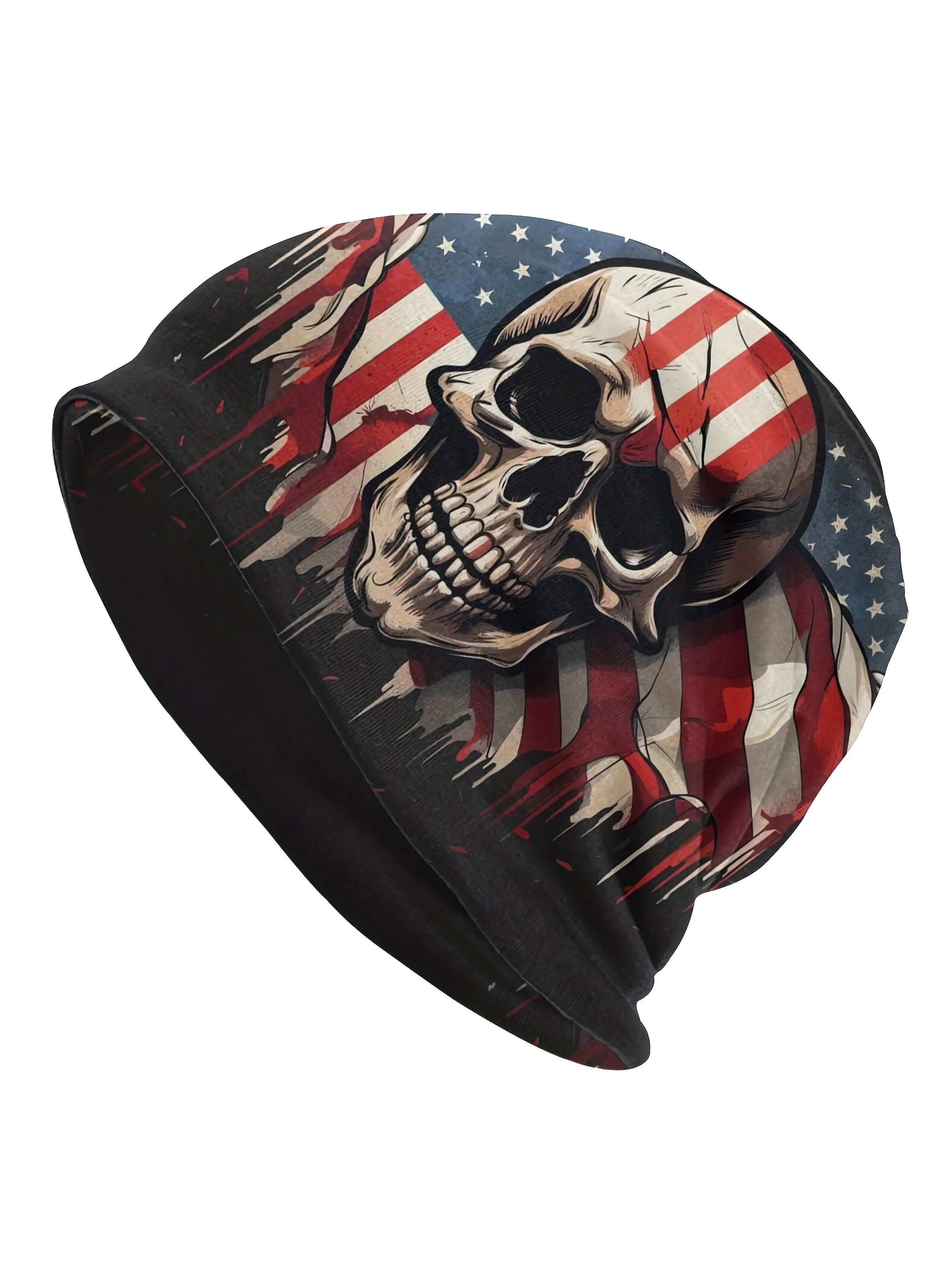 Unisex Street Style Skull & American Flag Print Hat, Trendy Soft Comfortable Breathable Hat, Fashionable Accessories for Men & Women
