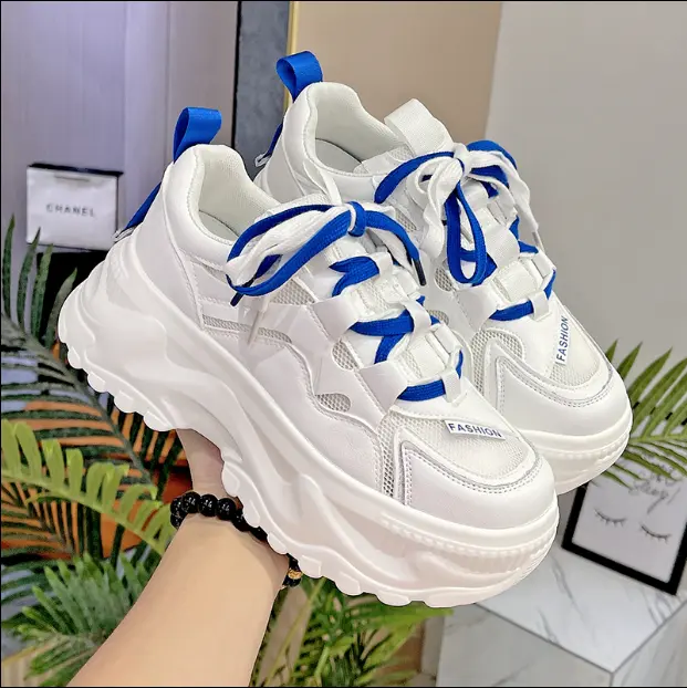 Giày thể thao nữ thoáng khí đế cao 7cm dây kép màu kiểu dáng Hàn Quốc 3