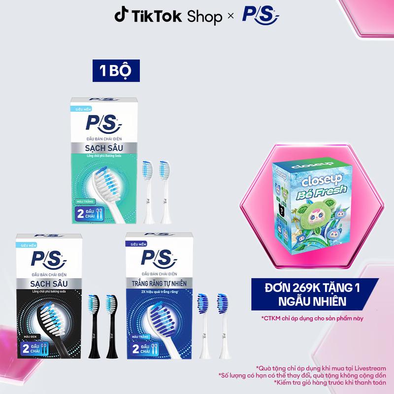 Bộ 2 đầu bàn chải điện P/S S100 Pro, Sạch mảng bám đến 10X (Thay đầu bàn chải mỗi 3 tháng) [1]