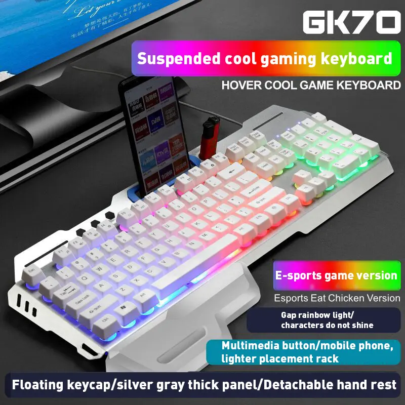 Bàn phím chơi game cơ học, GK70, 104 phím, đèn nền LED đầy màu sắc, tương thích với G700 5