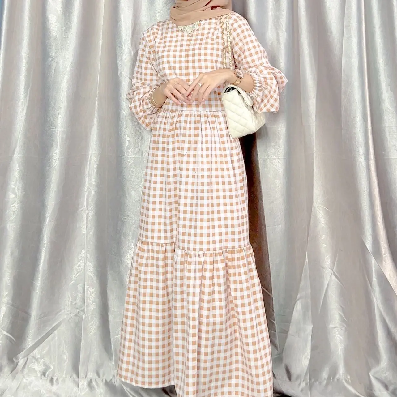 Zaina Maxi | Gamis Kotak Kotak Katun