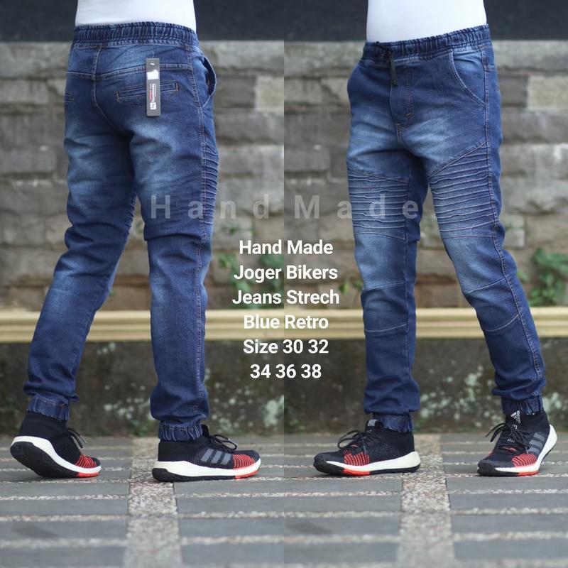 Jogger bikers jeans size 29-38 Bahan Denim strech Black wash/ Retro / Biowash Celana Dewasa 1