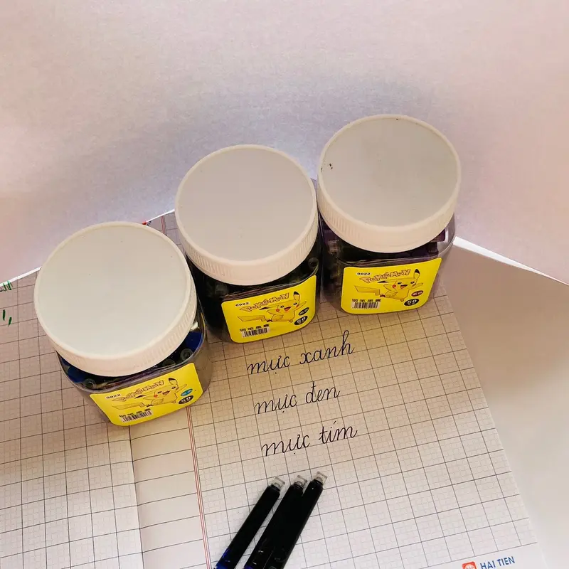 Lọ 50 ống mực tím, xanh , đen dùng cho bút máy 1