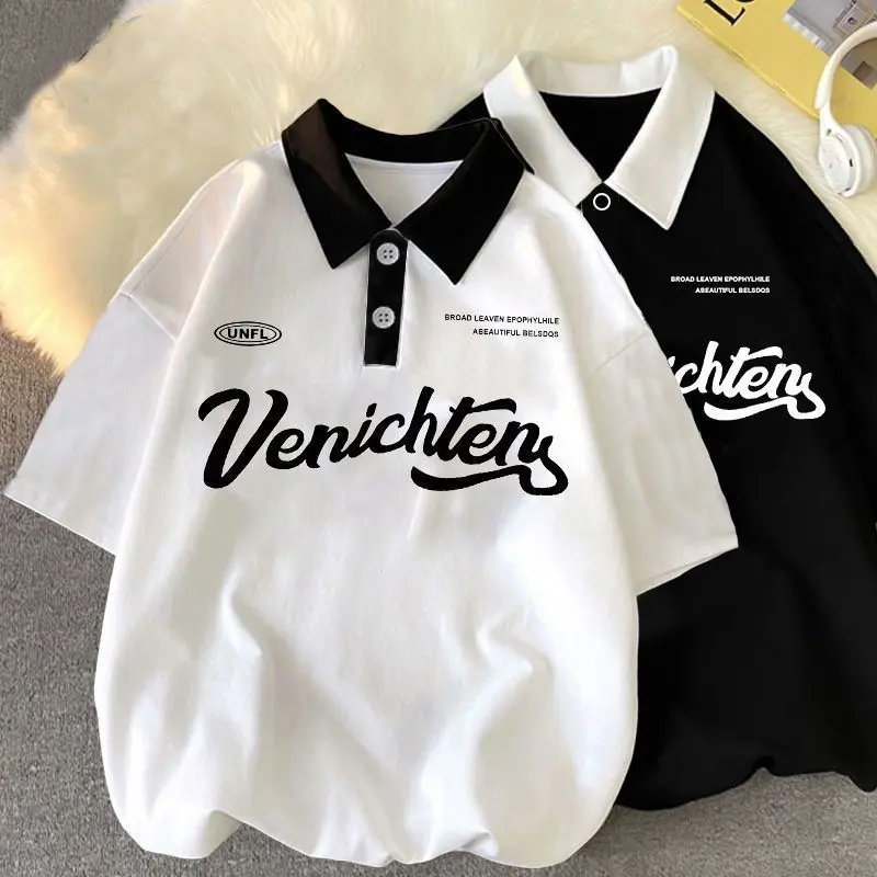 Áo Polo Cổ Điển Phong Cách Mỹ Áo Thun ngắn Tay Thương Hiệu Hợp Xu Hướng Unisex, Thích Hợp Cho Mùa Hè, Phong Cách Ins, Dáng Rộng Và Ngoại Cỡ, Áo Trên