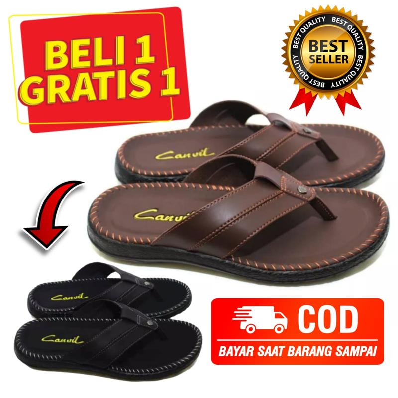 SANDAL PRIA COWOK CASUAL BELI 1 GRATIS 1  PROMO Sendal Slop Kulit Pria Japit Slop Selop Jepit 1