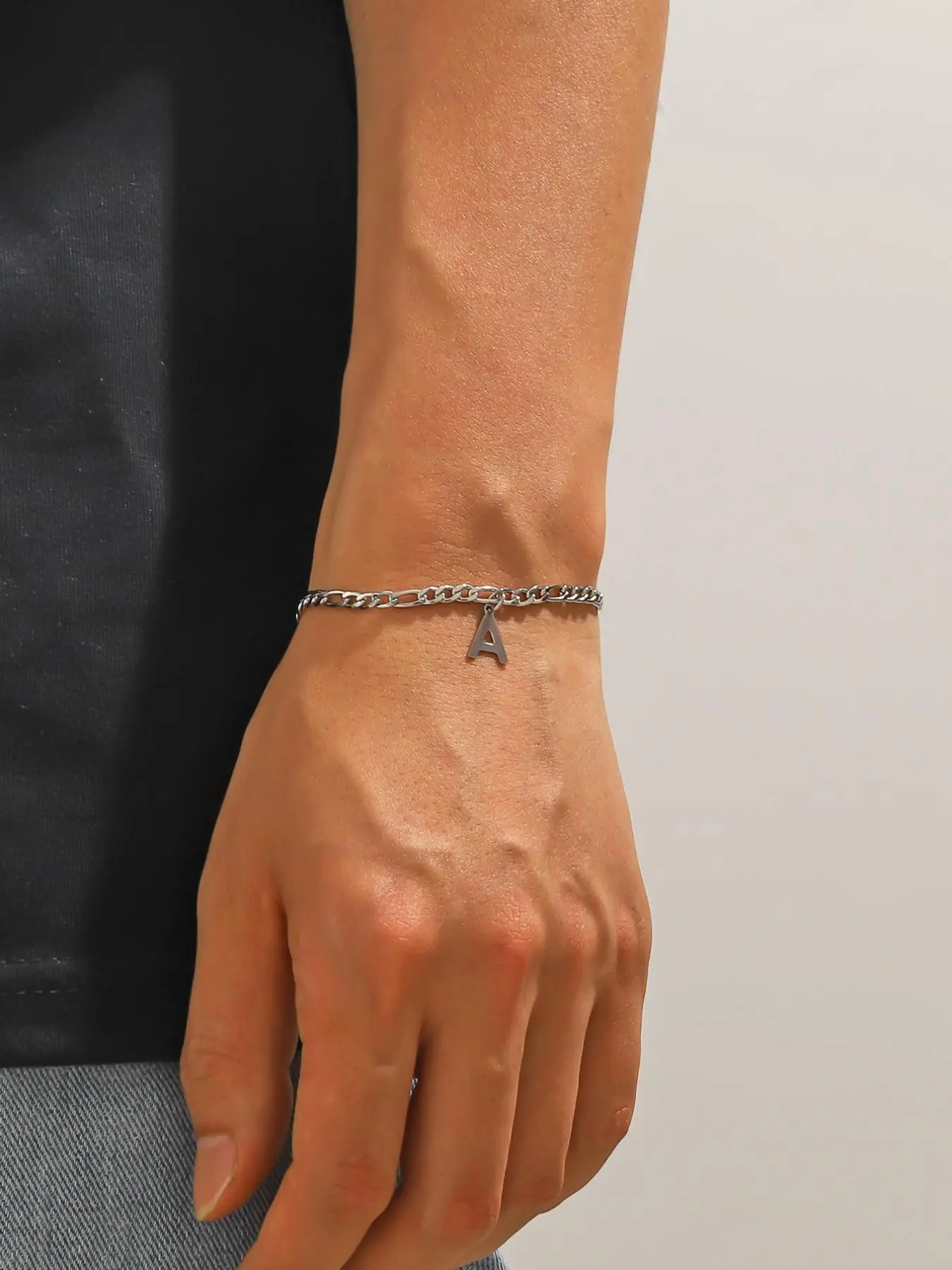 Men's Simple Letter Charm Link Bracelet, Fashion Accessories For Party, Daily Clothing Decor For Boy