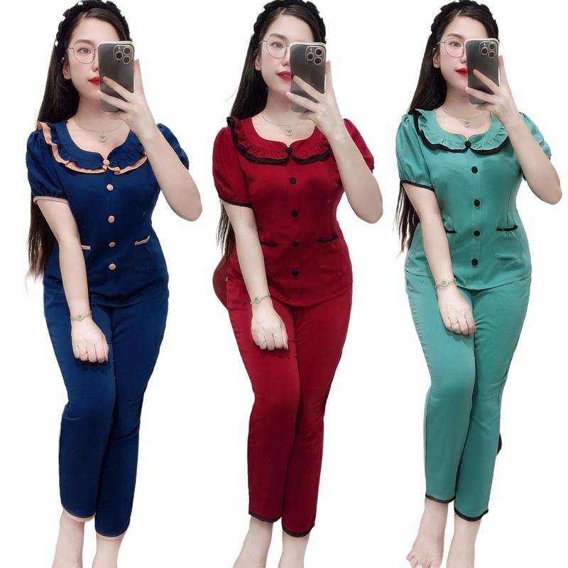 Đồ Bộ Nữ Mặc Nhà, Chất Vải Đũi Lạnh Co Giãn Mặc Mát, Có Nhiều Mầu Sắc Phù Hợp Mọi Lứa Tuổi( Women, Xanh Lá, Kem) Tim dobo ngủ lụa mango