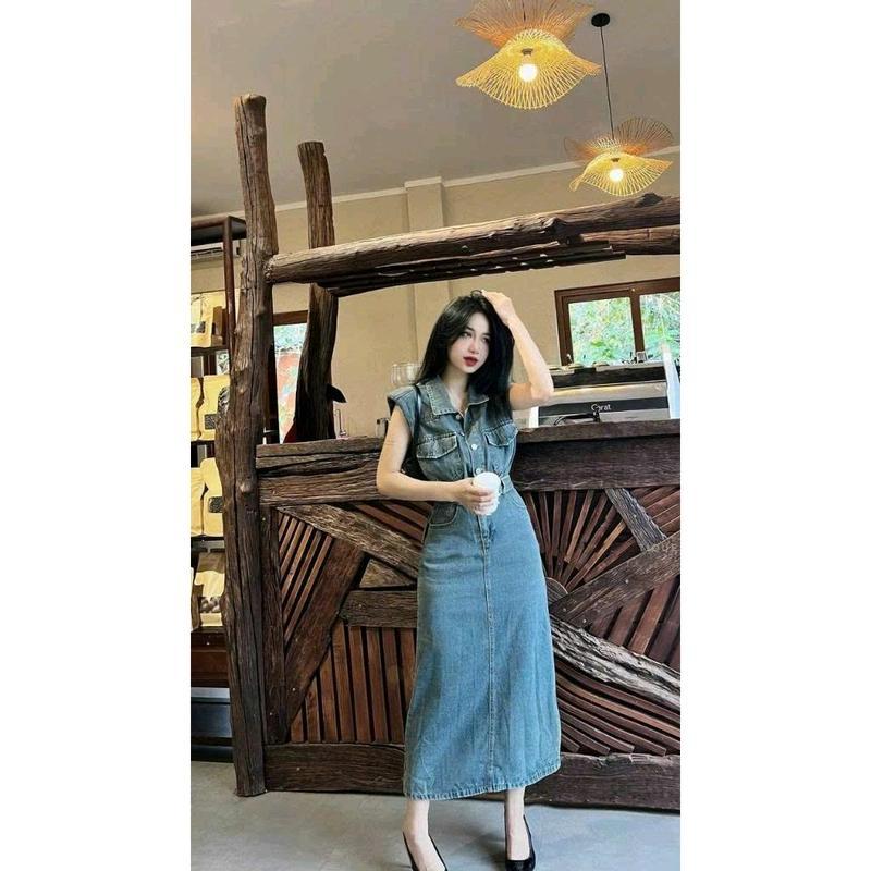 Đầm J.ean Dáng Dài Đính Khuy Tôn Dáng Cho Nữ Women Dress 4