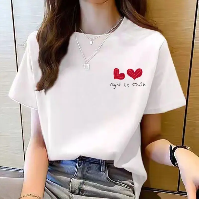 Áo Thun ngắn Tay Dành Cho Nữ, Màu Trắng, Dáng Rộng Vừa Vặn, Phong Cách Ins, Thiết Kế Chữ Cái, Tay Lửng Áo, Lớp Nền, Áo Vai Thông Thường, Hàng Mới Về 2025