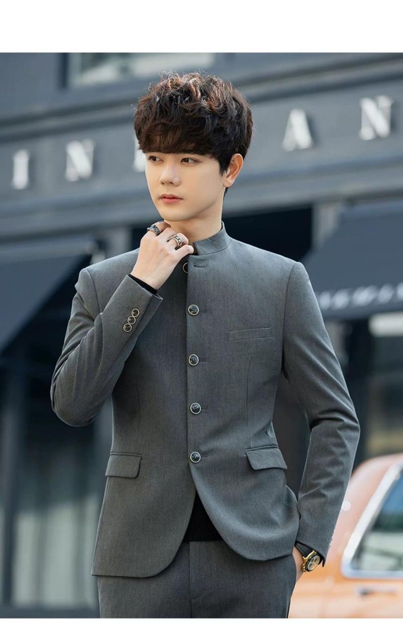 Product Introduction of Spring and Autumn Zhongshan Suit 2023 Men's Trendy Pu Handsome Slim Fit Chinese Stand Collar Handsome Tang Suit Coat Youth Suit Suit Sport 14