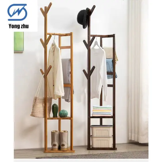 Bamboo Triangle Clothes Hanger Floor Coat Rack Stand