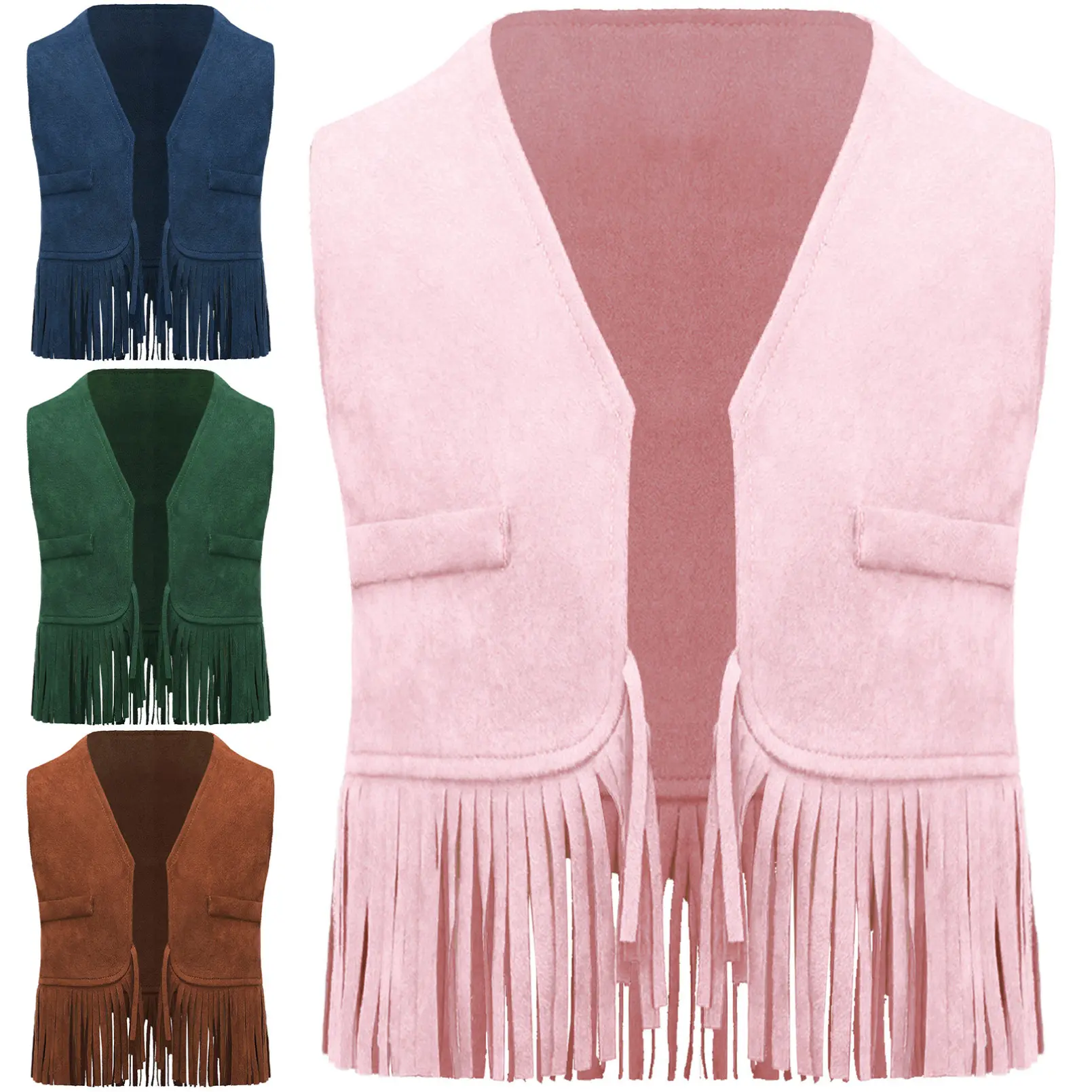 inhzoy Islamic   Baby Boy Western Cowboy Vest Suede Tassels Cowboy Vest Halloween Cosplay Costume Photography Prop