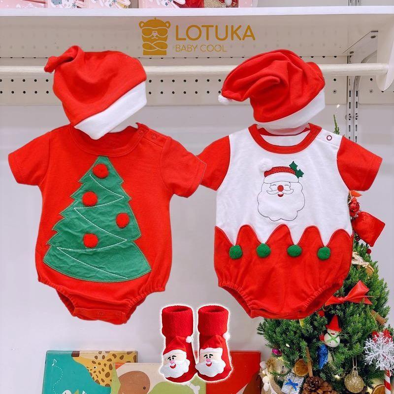 Bodysuit Noel Kèm Mũ LOTUKA Cho Bé Set Bộ Giáng Sinh Cho Bé Trai Bé Gái Quần Áo Trẻ Em Chất Cotton Mềm Mịn 3-12kg