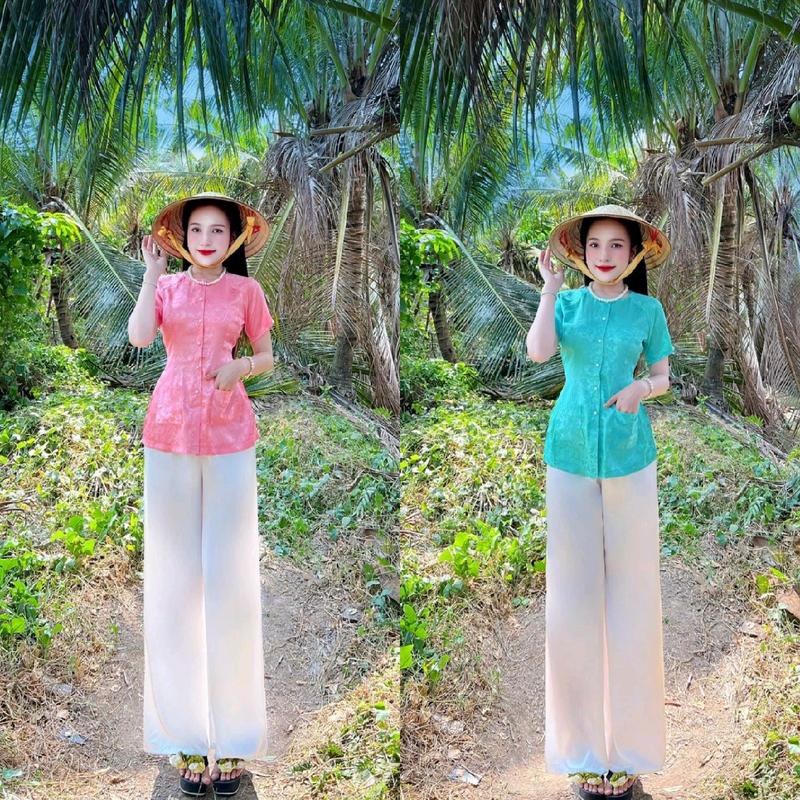  ÁO BÀ BA LẺ CHẤT VẢI GẤM TAY NGẮN CÓ 2 TÚI 2 BÊN ĐỦ SIZE S M,L,XL,XXL 3XL Nữ Women Kem Top 