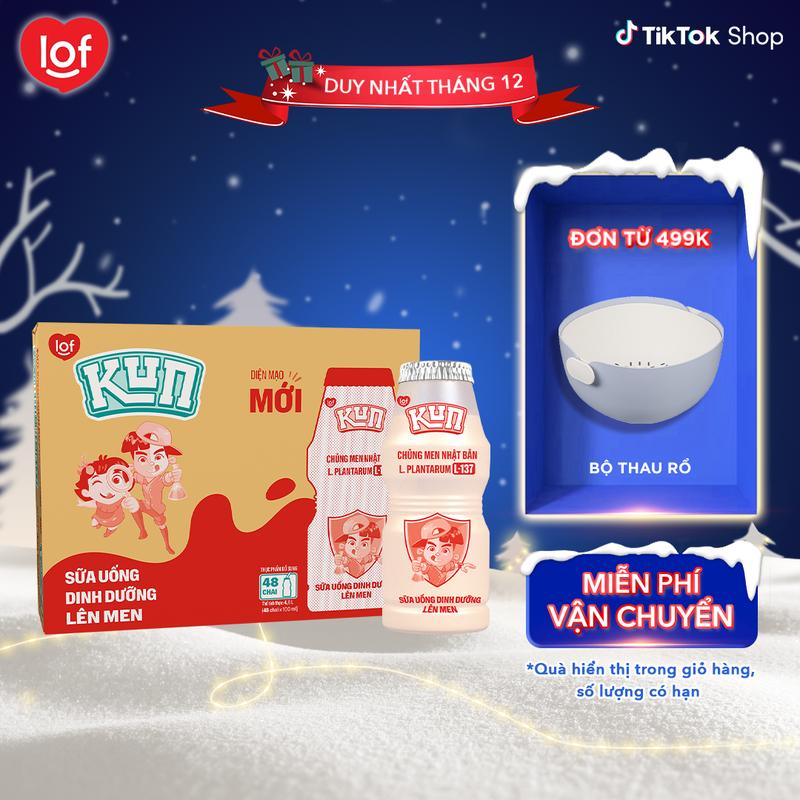 Sữa chua uống KUN dinh dưỡng lên men đủ vị: nguyên bản có đường việt quất dâu thùng 48 chai x 100ml