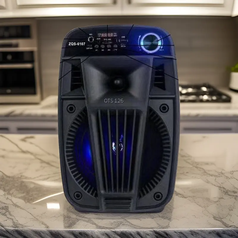 MKC KIMISO-6107 SPEAKER BLUETOOTH KARAOKE 6.5 INCH SPEAKER BLUETOOTH PORTABEL ZQS-6107 GRATIS MIC DAN REMOT SALON AKTIF KARAOKE SUARA BAGUS Hitam 5