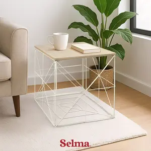 Selma Hito Meja Tamu Dengan Penyimpanan - Putih Coffee Table Meja Ruang Tamu Meja Sofa Meja Minimalis
