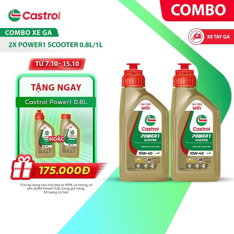 Combo xe ga 2 chai Castrol Power 1 0.8/1L - Combo Castrol Power 1 0.8/1L - Dầu Nhớt Xe ga 2 Chai - Xmas