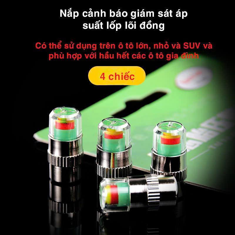 Bộ 4 nắp van cảm biến áp suất lốp hiển thị 3 màu cảnh báo rõ ràng tiện dụng