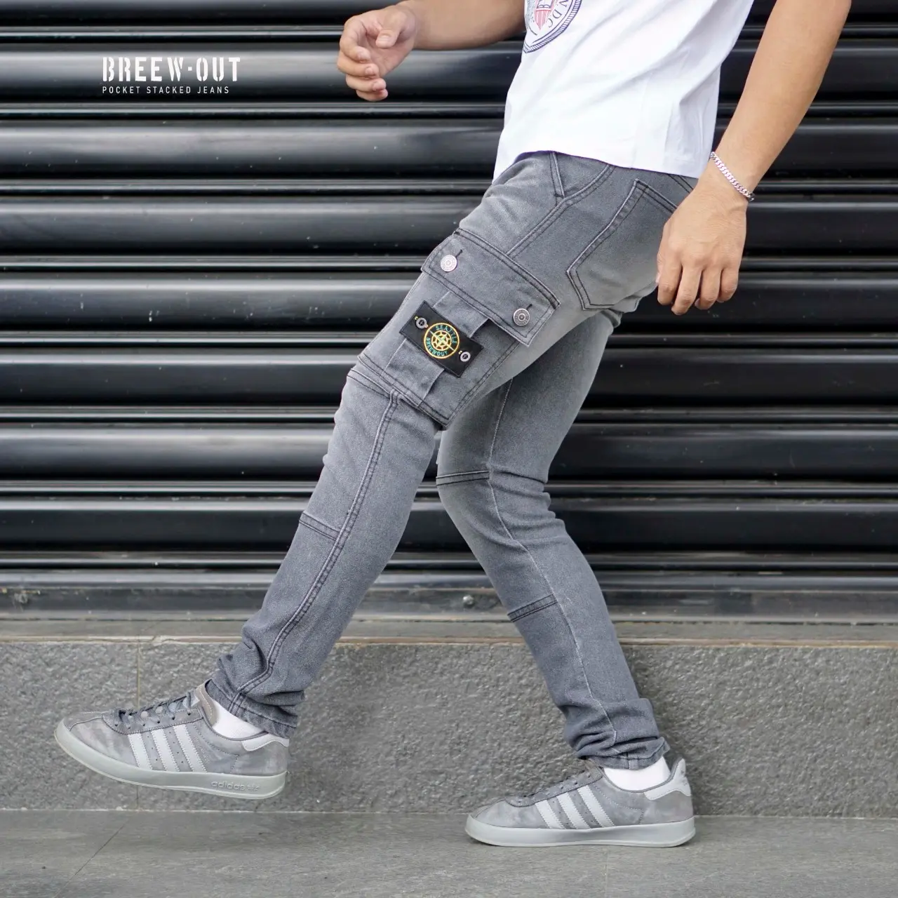 VD - Celana jeans cargo pria - celana jeans cargo panjang logo stone inline - celana jeans cargo saku samping premium - celana jeans cargo pria terbaru Remaja Slimfit Hitam Dewasa slim  fit