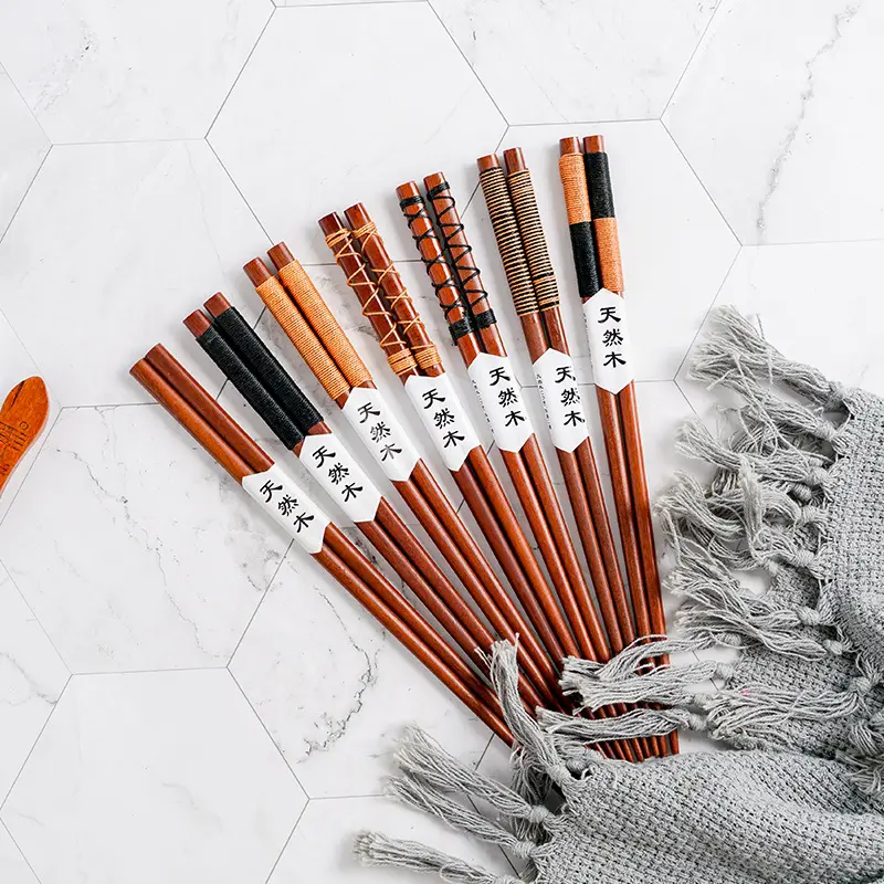 Thread-Wrapped Wooden Chopsticks Japanese Style Natural Wood Chopsticks Pattern Ironwood Chopsticks 23.5CM