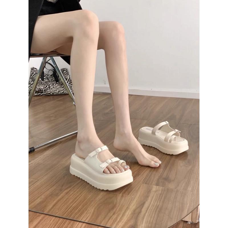 Dép nữ xỏ ngón đế bánh mì quai da khoá mảnh SUNDAY DéP Shoes GiàY Nhung Sandal Jean 4