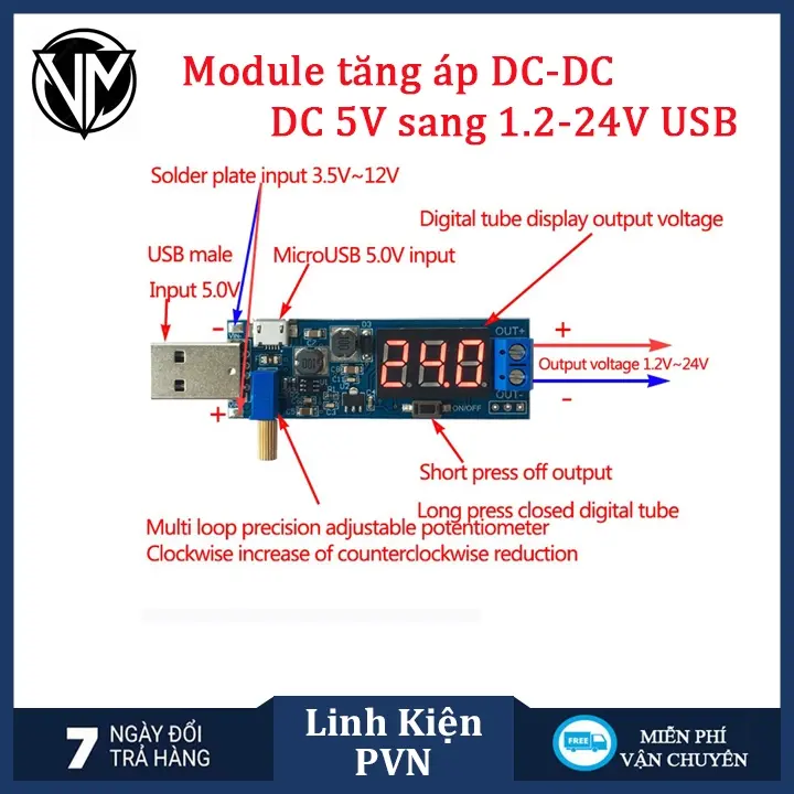 Mô Đun Tăng Áp cổng USB DC-DC 5V sang 1.2V-24V có màn hình 3