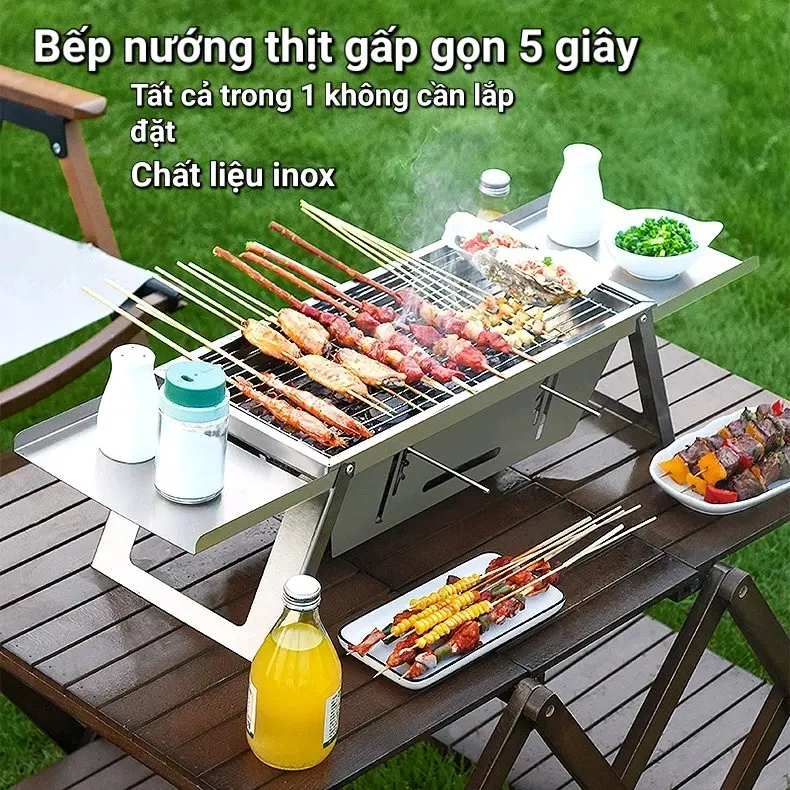 Bếp nướng than hoa gấp gọn cực tiện lợi thích hợp đi cắm trại, du lịch, câu cá...vv bep nuong