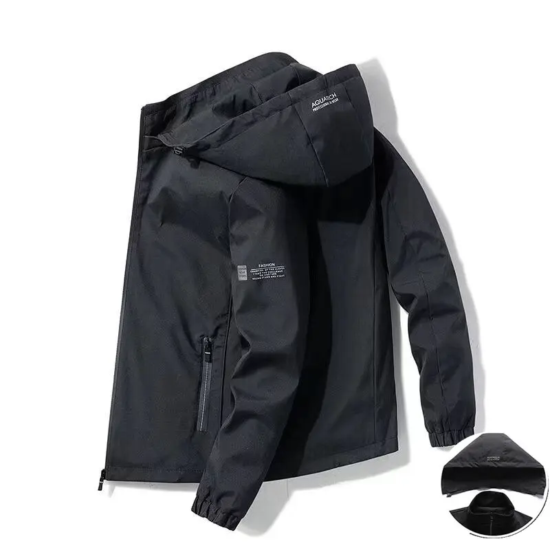 Ice Silk hoodie for men, windproof and waterproof outdoor jacket, good quality casual jacket, detachable hat