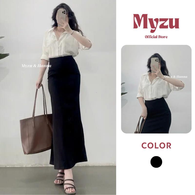 Chân Váy Công Sở Dáng Dài 90cm Đuôi Cá Sẻ Sau Chất Umi Hàn Loại 1 Co Giãn 4 Chiều, Ôm V3, Hàng Thiết Kế MYZ32