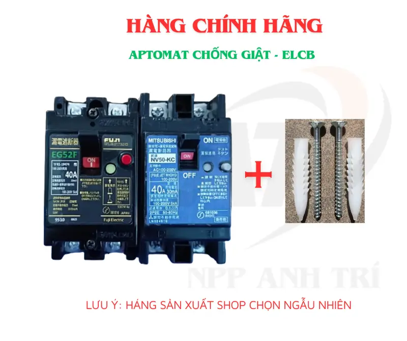 Aptomat, Cb bảo vệ điện giật, rò điện, quá tải điện 2 pha, 2 cực có chân cài lắp tủ công suất 40A dòng rò 30mA made in Japan ổ cắm đa năng thông minh 5