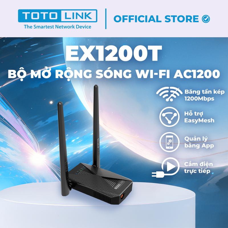  EX1200T-V2 - Bộ mở rộng sóng bộ kích sóng Wi-Fi băng tần kép chuẩn AC tốc độ AC1200Mbps - TOTOLINK 